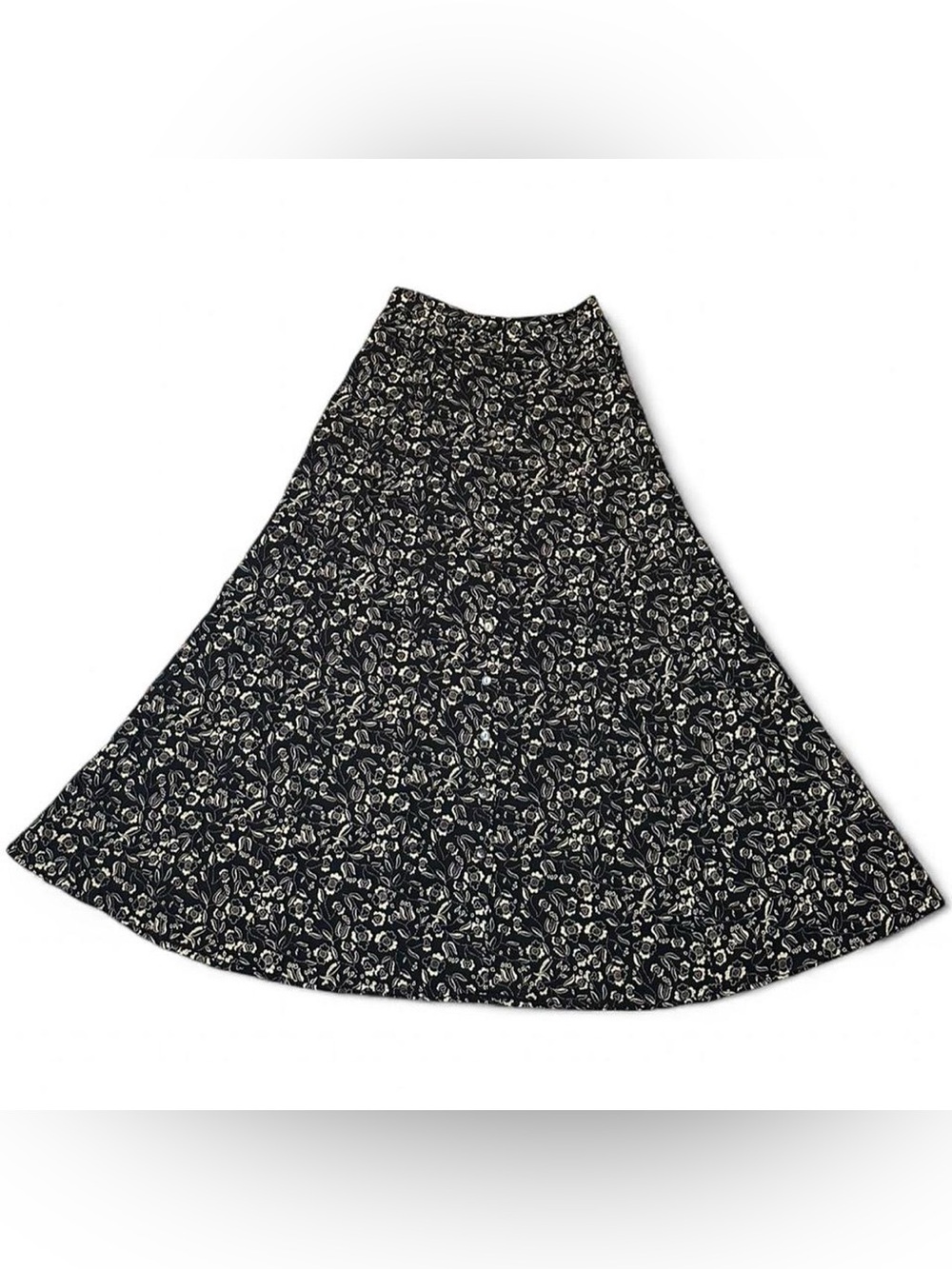 Y2K Vintage Woolrich Black & Tan Floral A-Line Maxi Skirt Cottagecore Prairie